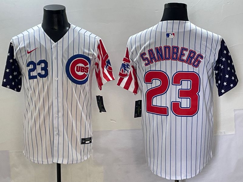 Men 2025 Chicago Cubs #23 Sandberg White Stripe a generation of national flags Joint Name Nike MLB Jersey style 3